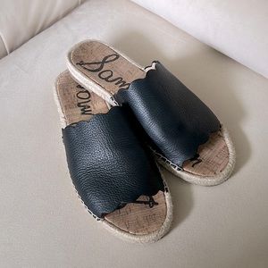 SAM EDELMAN Black Leather Slip On Sandals, 9.5